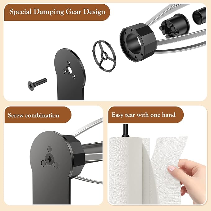 3 Pack Paper Towel Holder Under Cabinet + 2 Towel Robe Hooks, Single Hand - Image 8