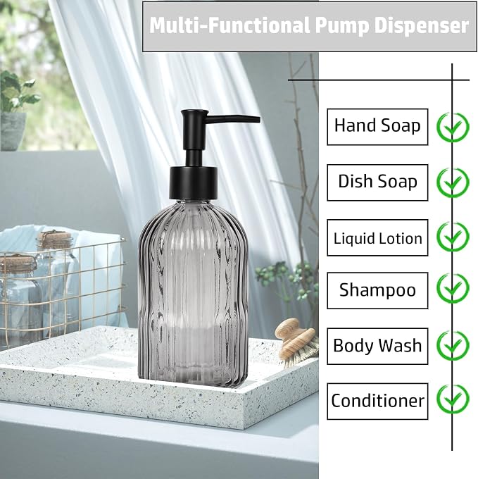 14Oz Black Pump Glass Soap Dispenser, - Image 7
