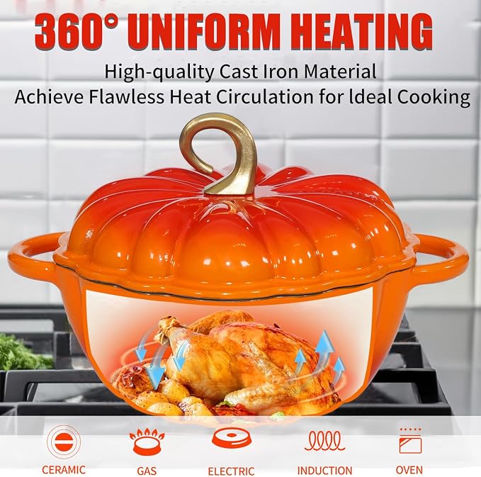 Pumpkin Enameled Cast Iron Dutch Oven - Image 4