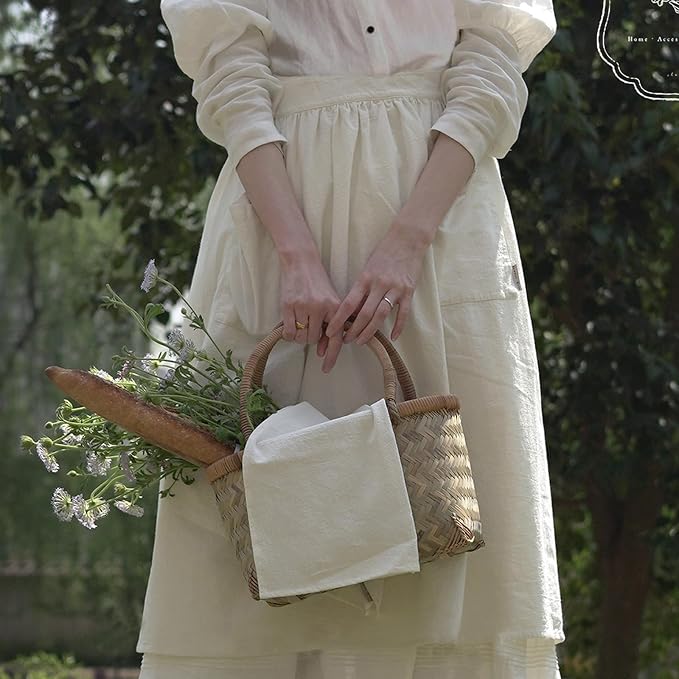 Cotton Linen Half Apron for Women Vintage Waist Apron Ruffle Plain Bright Color - Image 5