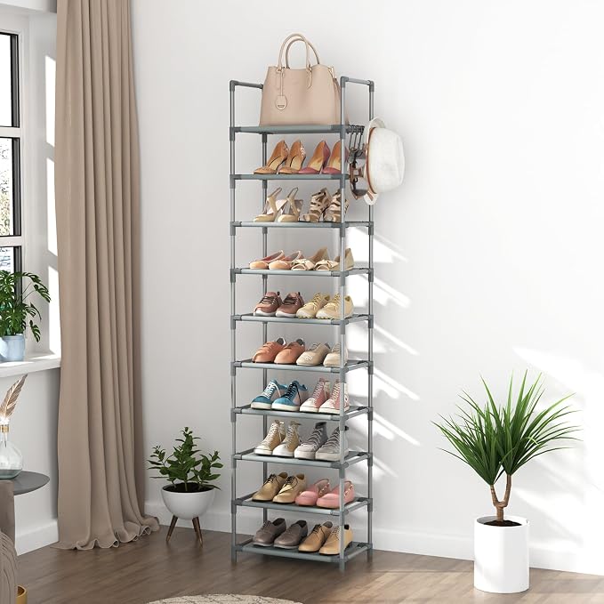 LANTEFUL 10 Tiers Tall Shoe Rack 20-25 Pairs Boots Organizer Storage Sturdy - Image 7