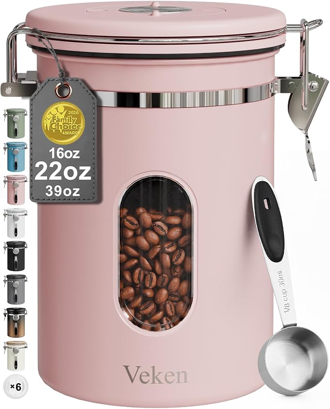 Veken Coffee Canister with Window, Airtight Stainless Steel Kitchen Food by Veken