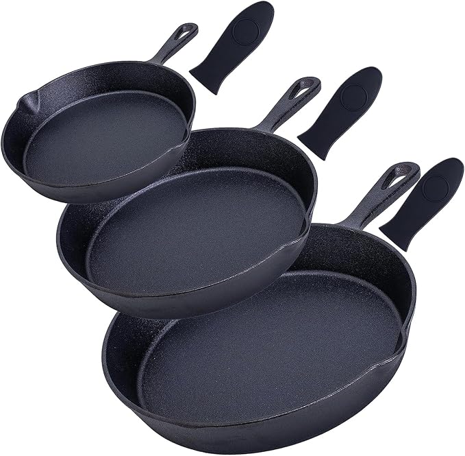 Bruntmor 6, 10 Inches Black Pre-seasoned Cast Iron Frying Pan Set of 3 by Bruntmor