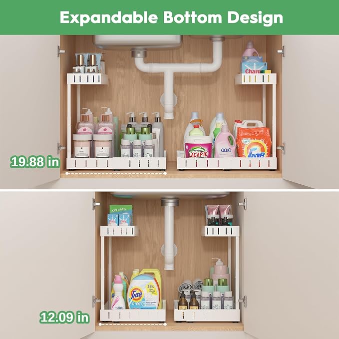 REALINN Under Sink Organizer, 2 Tier Expandable Under Cabinet Organizer - Image 3