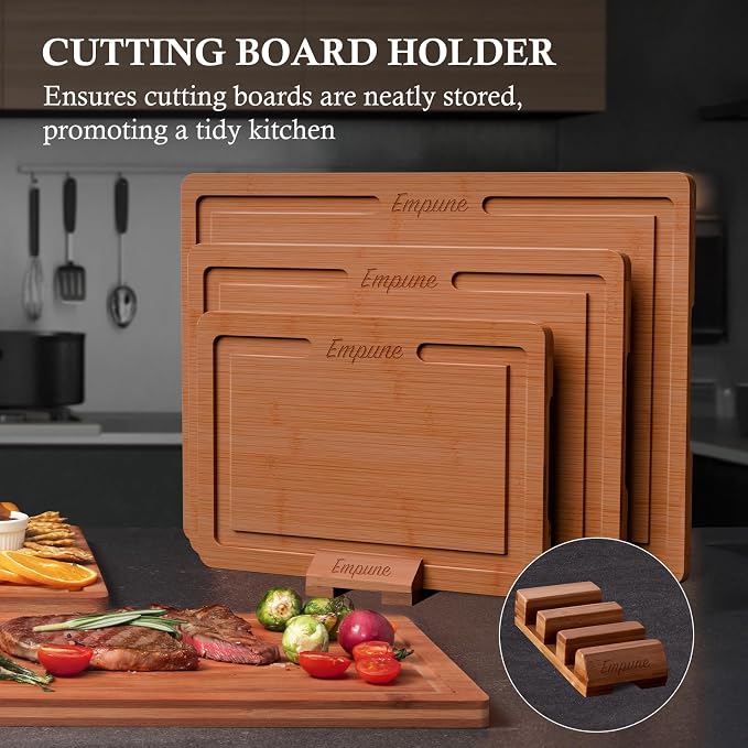 Empune Bamboo Cutting Board Set, Wood Cutting Boards - Image 5