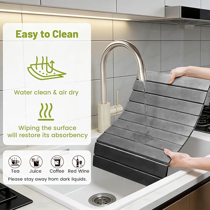 Large Stone Dish Drying Mat for Kitchen Counter, Water Absorbent Diatomaceous - Image 6