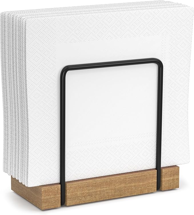 Napkin Holder for Table, Acacia Iron Standing Napkin Dispenser for Kitchen by Wican