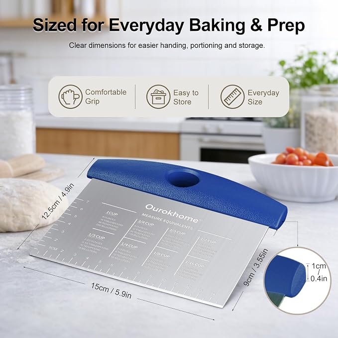 Ourokhome 2 Pack Bench Scraper Dough Cutter, Stainless Steel Dough Scraper - Image 2