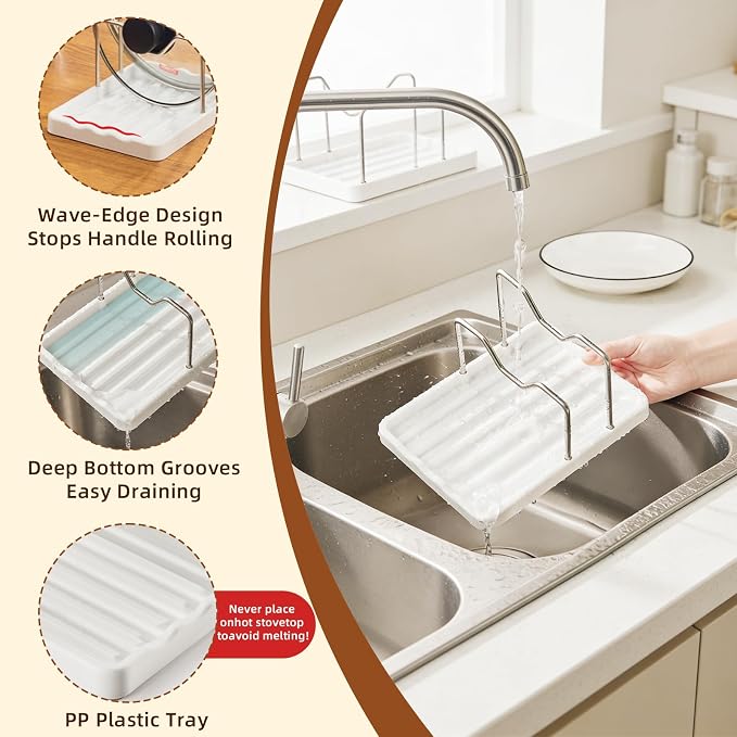 Pot Lid Holder and Spoon Rest, 2-in-1 Kitchen Counter Organizer - Image 4