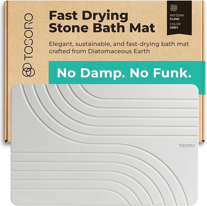 TOSORO - Stone Bath Mat Diatomaceous Earth Shower Mat Non-Slip Super Absorbent by Tosoro