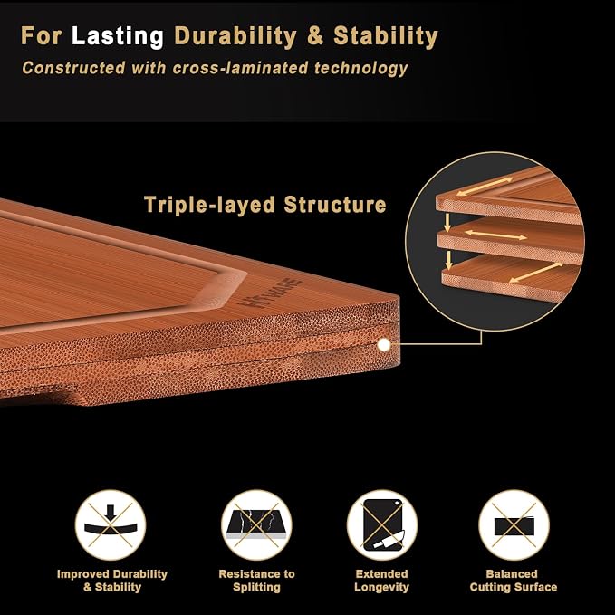 Hiware 4 Pieces Extra Large Wooden Cutting Boards Set- Bamboo Cutting Boards - Image 4