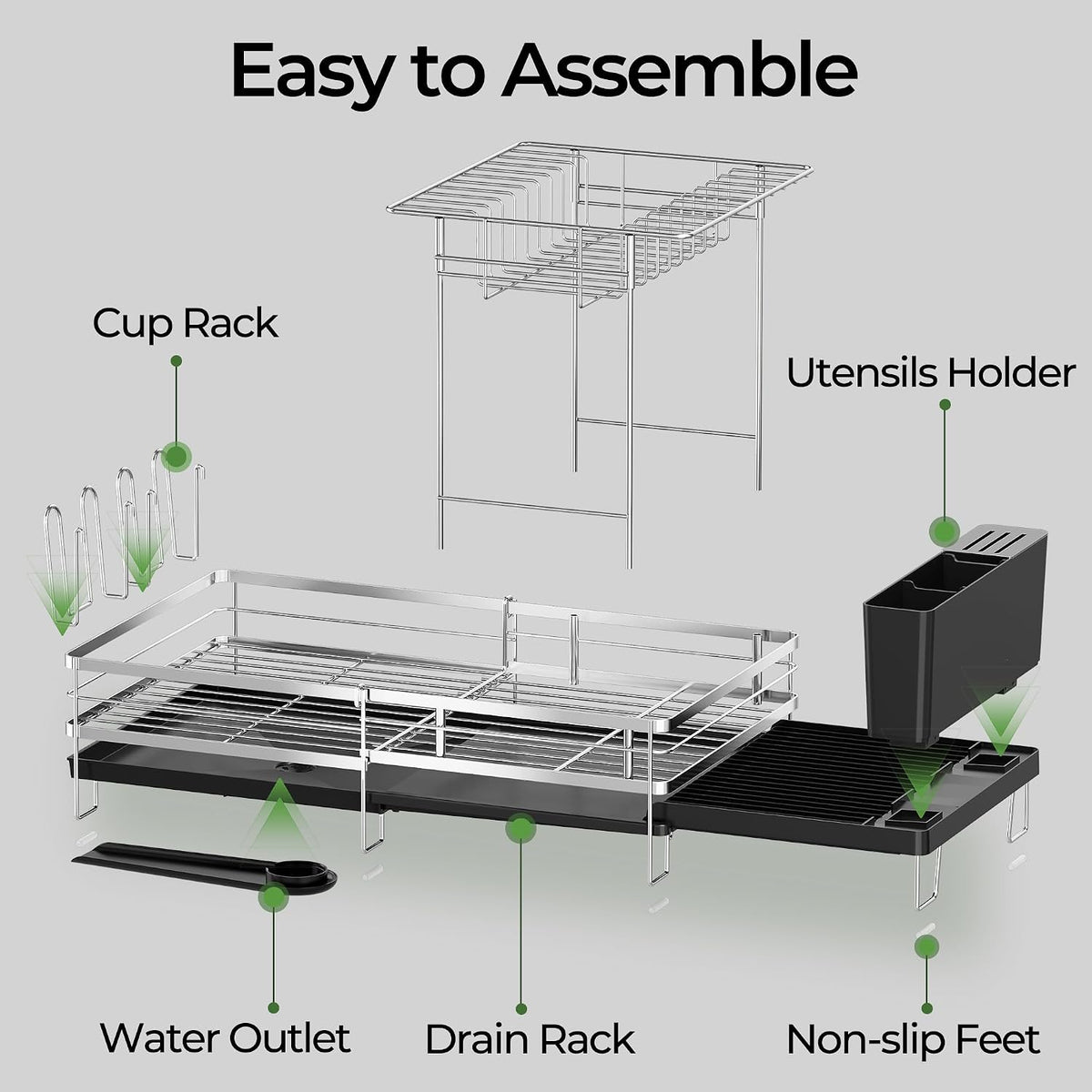Large 2 Tier Dish Drying Rack, Extendable Dish Rack, Stainless Steel