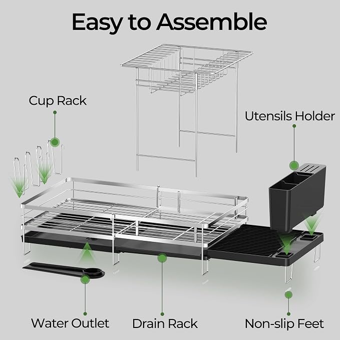 Large 2 Tier Dish Drying Rack, Extendable Dish Rack, Stainless Steel Anti-Rust - Image 8