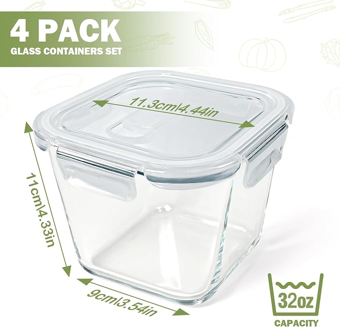 Soup Containers with Lids Glass 32 oz, 4 Cup Borosilicate Glass Food Storage - Image 2