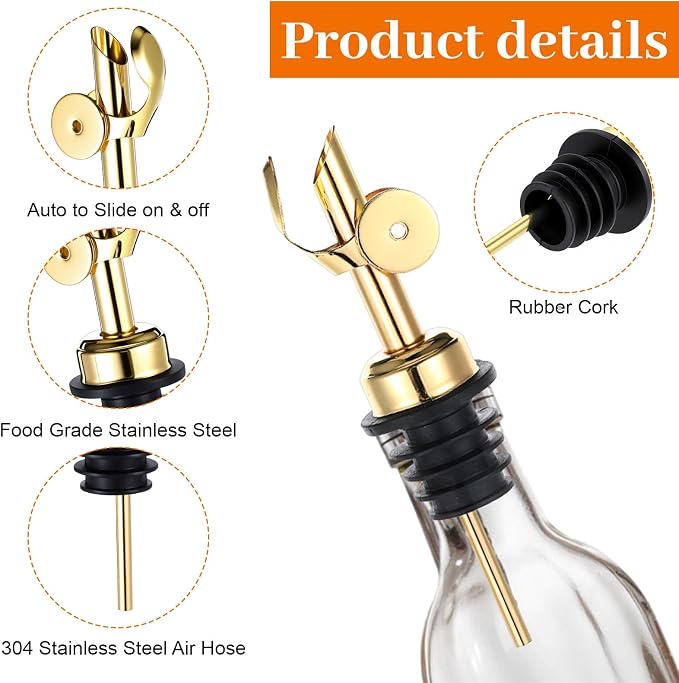 12 Pcs Weighted Stainless Steel Liquor Bottle Pourers Auto Flip Olive Oil - Image 3