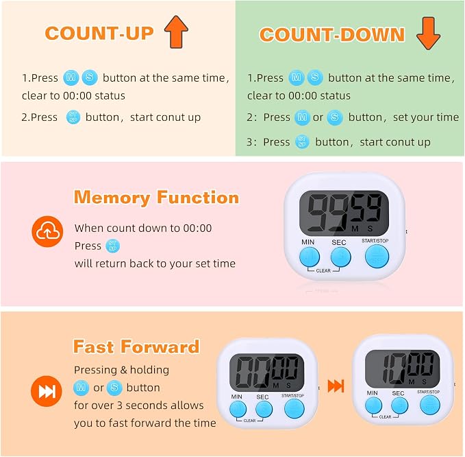 12 Pack Digital Kitchen Timers for Cooking, Small Magnetic Countdown Classroom - Image 7