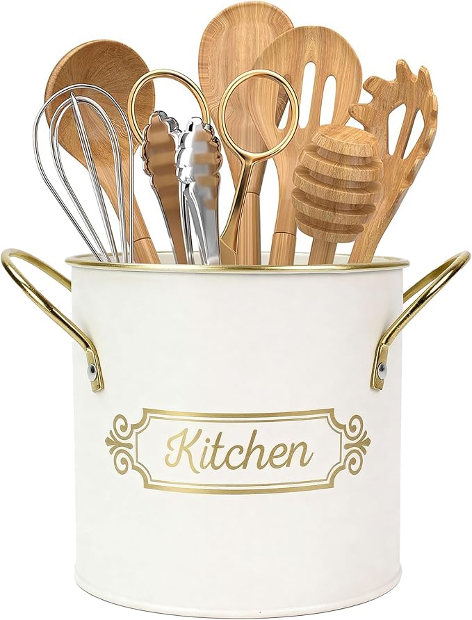 Kitchen Utensil Holder, 5.1" Metal Cooking Utensil Crock by EQEYBRAND