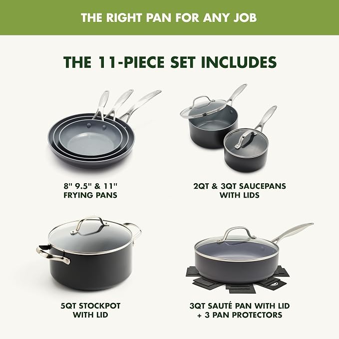 GreenPan Valencia Pro Ceramic Nonstick 11 Piece Cookware Set, Hard Anodized - Image 4
