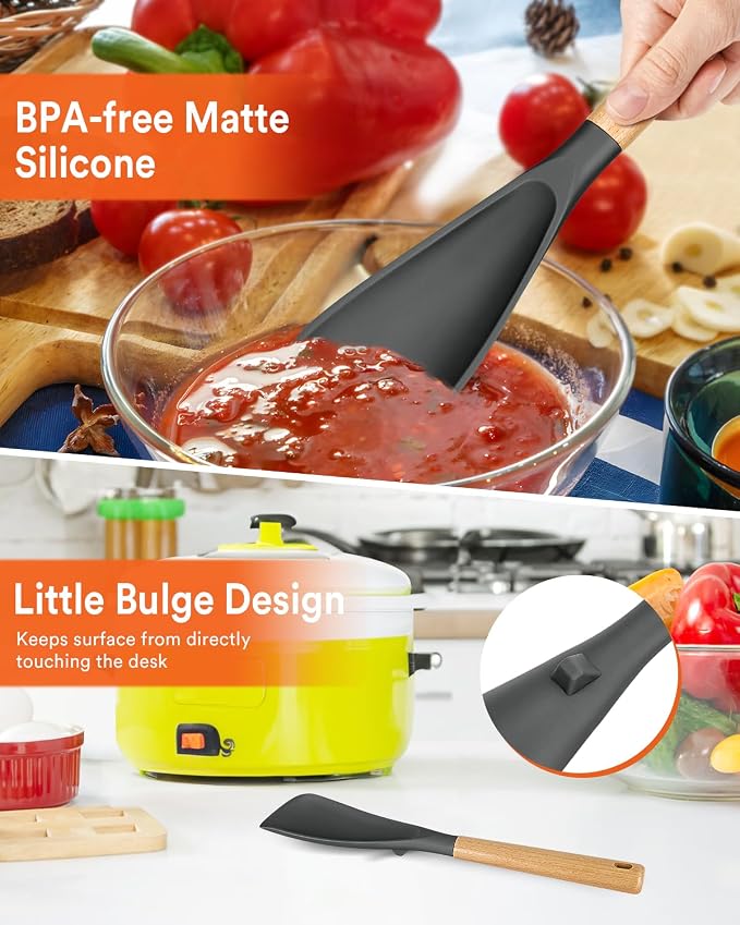 Cooking Spoon for Nonstick Cookwares, Wood Handle Spoon for Mixing, and Scrape - Image 5