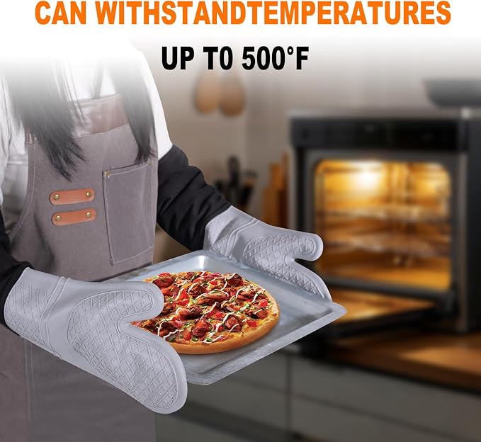 Extra Long Silicone Oven Mitts, Heat Resistant Oven Gloves - Image 7
