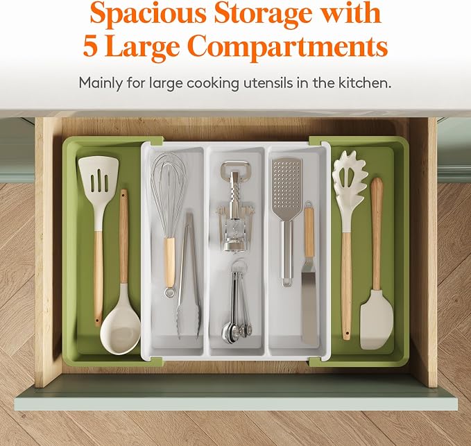 Lifewit Utensil Organizer for Kitchen Drawers, Expandable Cooking Utensil Tray - Image 3