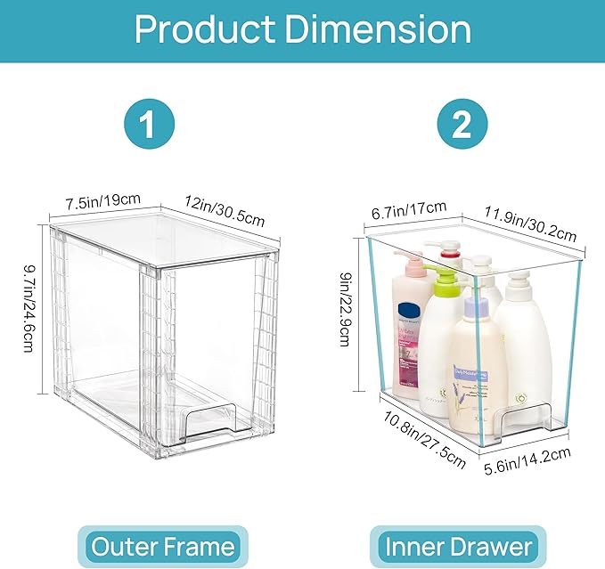 Vtopmart 2 Pack Clear Stackable Storage Drawers, 9.7" High Plastic Organizers - Image 3