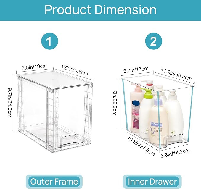 Vtopmart 4 Pack Clear Stackable Storage Drawers, 9.7" High Plastic Organizers - Image 3