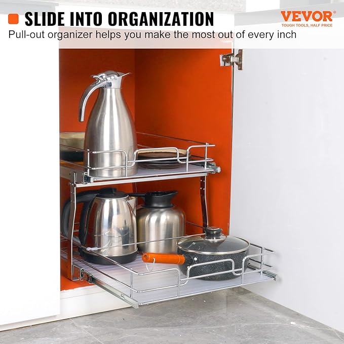 VEVOR 2 Tier 20"Wx21.2"Dx15.2"HPull Out Cabinet Organizer, Heavy Duty Slide Out - Image 2