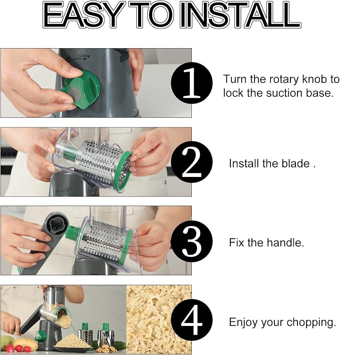 Ourokhome Rotary Cheese Grater Hand Crank, Kitchen Shredder Speed Mandolin - Image 5