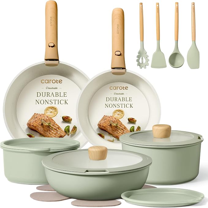 CAROTE Pots and Pans Set, Nonstick Cookware Set Detachable Handle, RV Cookware by CAROTE