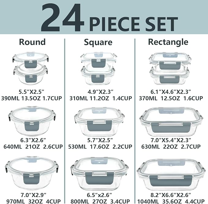 12 Pack Glass Food Storage Container Set - Image 2
