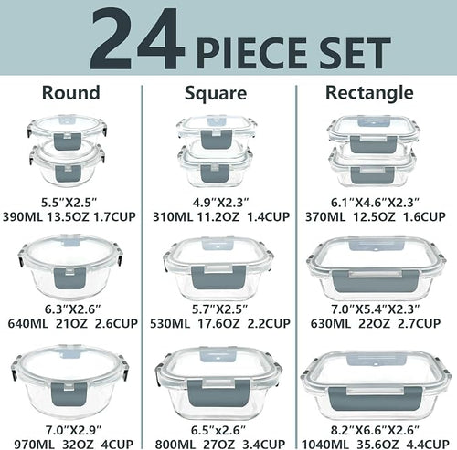 12 Pack Glass Food Storage Container Set - Image 2