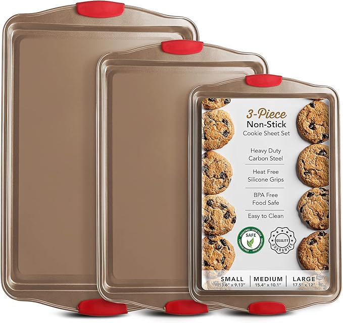 Baking Sheet Set, 3-Piece Cookie Sheet Set by Eatex