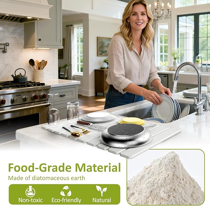 Large Stone Dish Drying Mat for Kitchen Counter, Collapsible Quick Dry Stone - Image 5