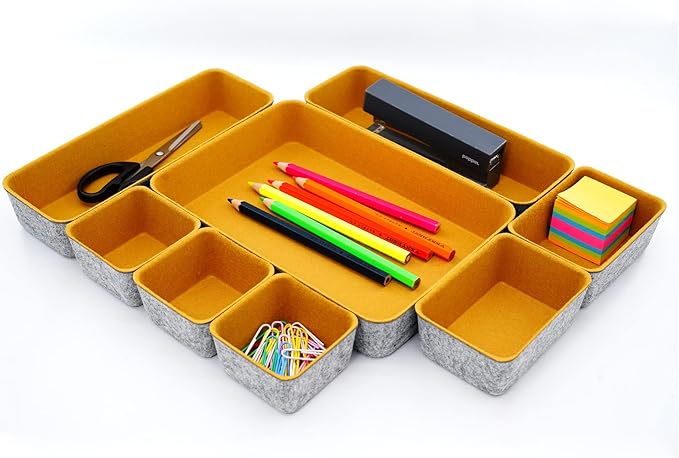 Welaxy Felt Desk Drawer Organizer Trays, 8-Piece Storage Bins - Image 3