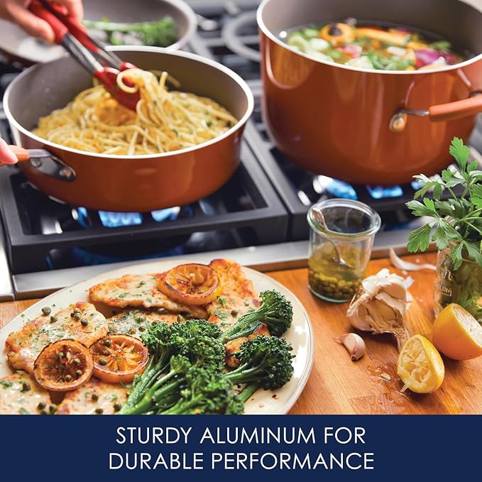 Rachael Ray Cucina Nonstick Cookware Pots and Pans Set, 12 Piece, Pumpkin Orange - Image 3