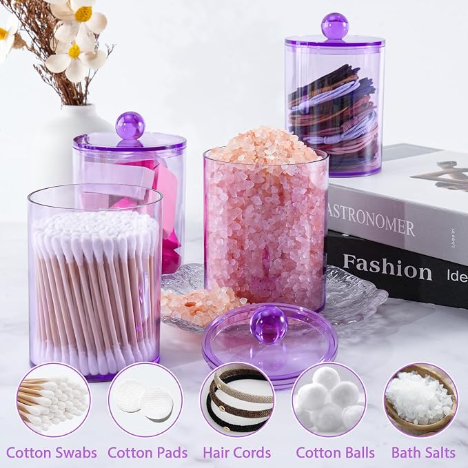 XIPENGKEJI 4 Pack Qtip Holder, Canister Apothecary Jar Set, Bathroom Jars - Image 4