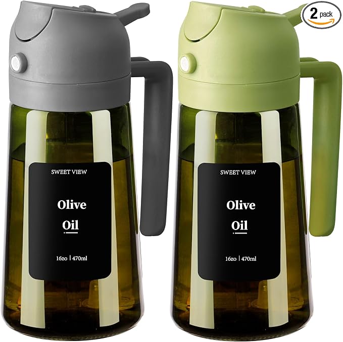 SWEET VIEW 2PCS Olive Oil Dispenser and Oil Sprayer – 16oz/470ml Glass by SWEETVIEW