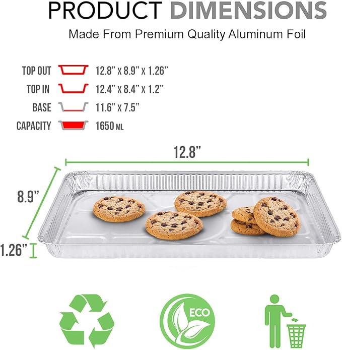 1/4 Size Cookie Sheet Baking Cake Pans l 12.8” x 8.9” Disposable Aluminum Foil - Image 2