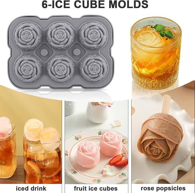 Ice Cube Tray, Mikiwon 2 inch Rose Ice Cube Trays - Image 4