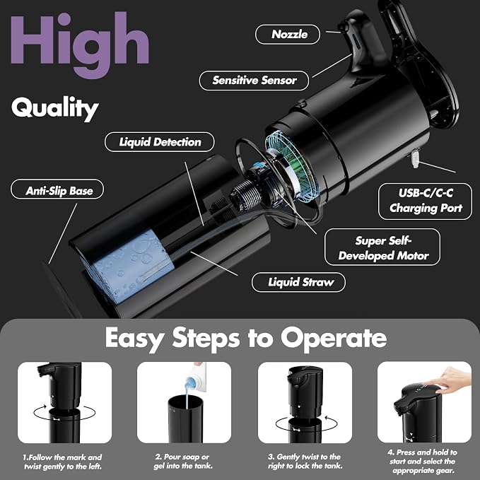 YIKHOM Automatic Liquid Soap Dispenser, Dish Soap Dispenser 8 Volume Control - Image 3