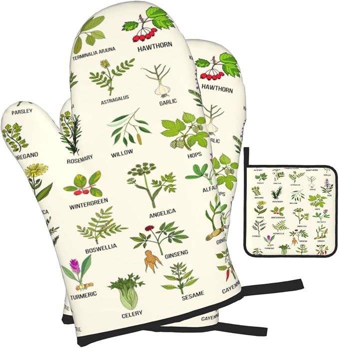 Cute Herbs Botanic Garden Plants Oven Mitts and Pot Holders Sets Heat Resistant - Image 2