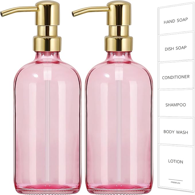 GMISUN Pink Soap Dispenser Bathroom, 2 Pack Kitchen Hand and Dish Soap by GMISUN