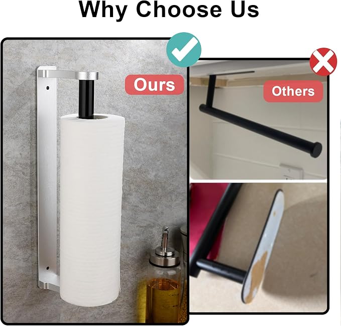 MONEER Paper Towel Holder Under Cabinet, Paper Towel Holder, Aluminum Alloy - Image 7