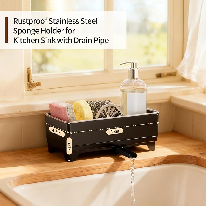 MOUKABAL Sponge Holder for Kitchen Sink – Rustproof Stainless Steel, 360° - Image 2