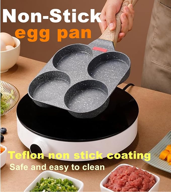 HUPECHAM 4-Cup Egg Pan Nonstick, and Granite Egg Frying Pan, Versatile - Image 5