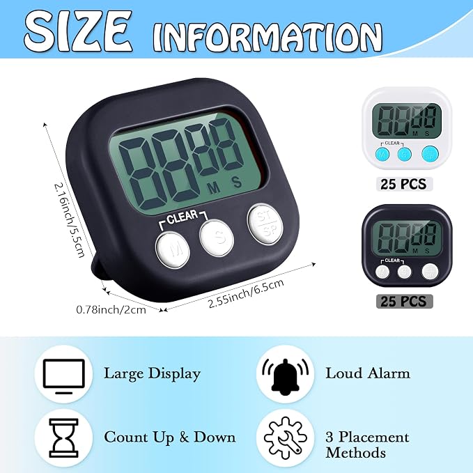 Xuhal 50 Pieces Digital Kitchen Timer Bulk, Small Magnetic Timers - Image 2