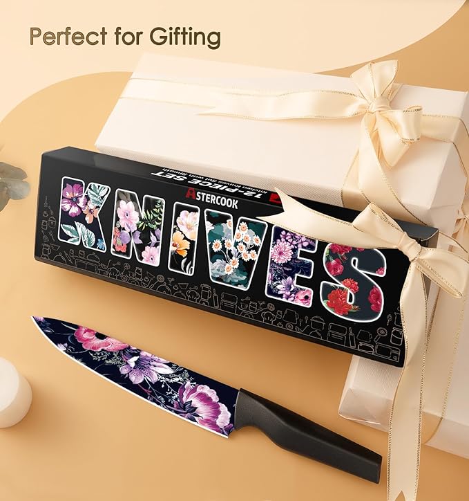 Astercook Knife Set, 12-Piece Flower Kitchen Knives Sets - Image 6