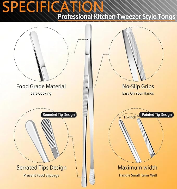 JETKONG 6 Pcs Cooking Tweezer Tongs, Professional Chef Tweezers - Image 2