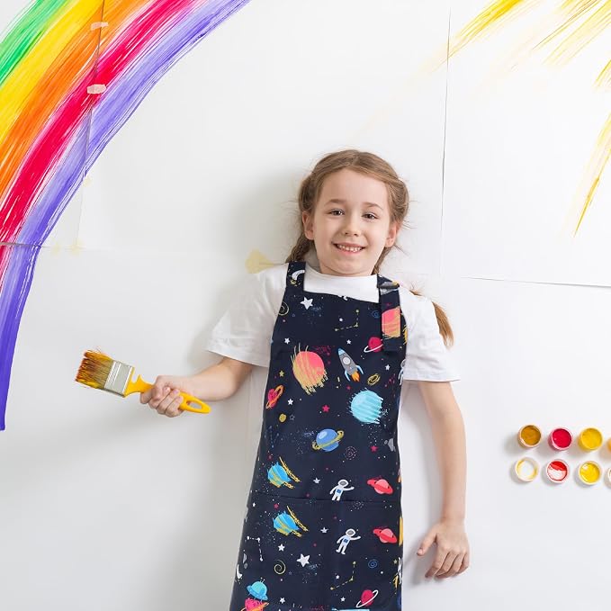 2 Pack Kids Apron, Cute Cooking Aprons, Waterproof Art Apron - Image 7